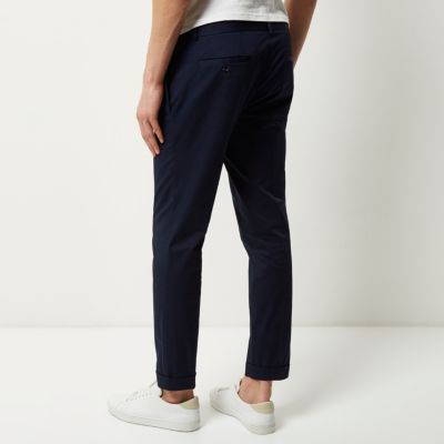 Navy cropped skinny trousers